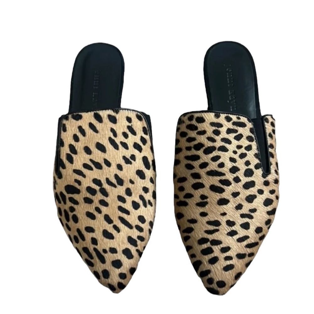 Jenni Kayne Cheetah Print Pony Hair Leather Pointed Toe Mules Size 36